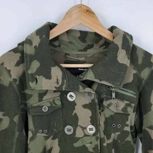 Hurley Women's Winchester Camo Double Breasted Jersey Hooded Jacket Size S‎ - Picture 4 of 9